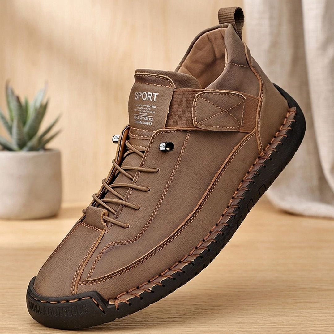 Rosalind high-top lace-up sneakers in green, side view on model