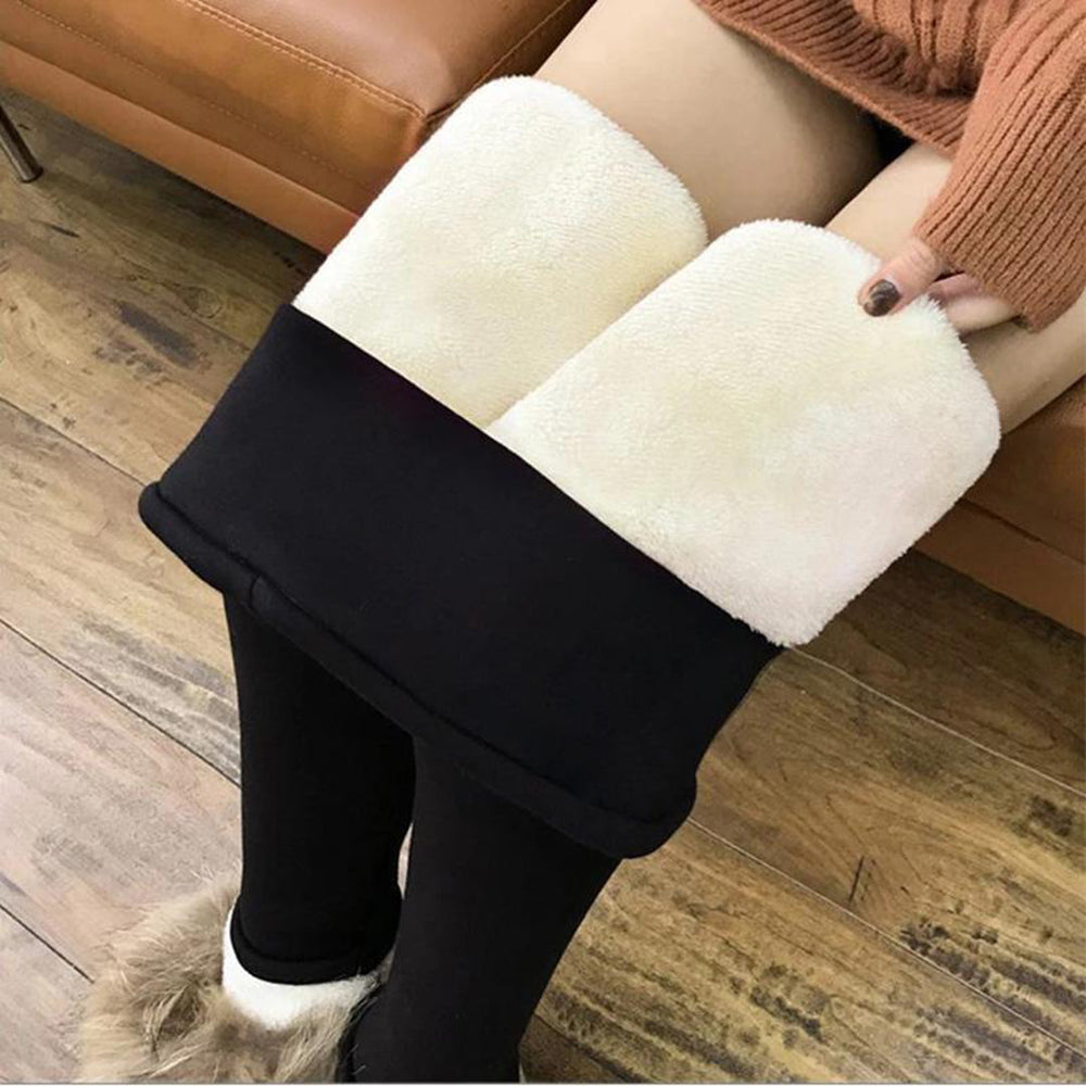 Close-up of fleece lined cuffs on black leggings