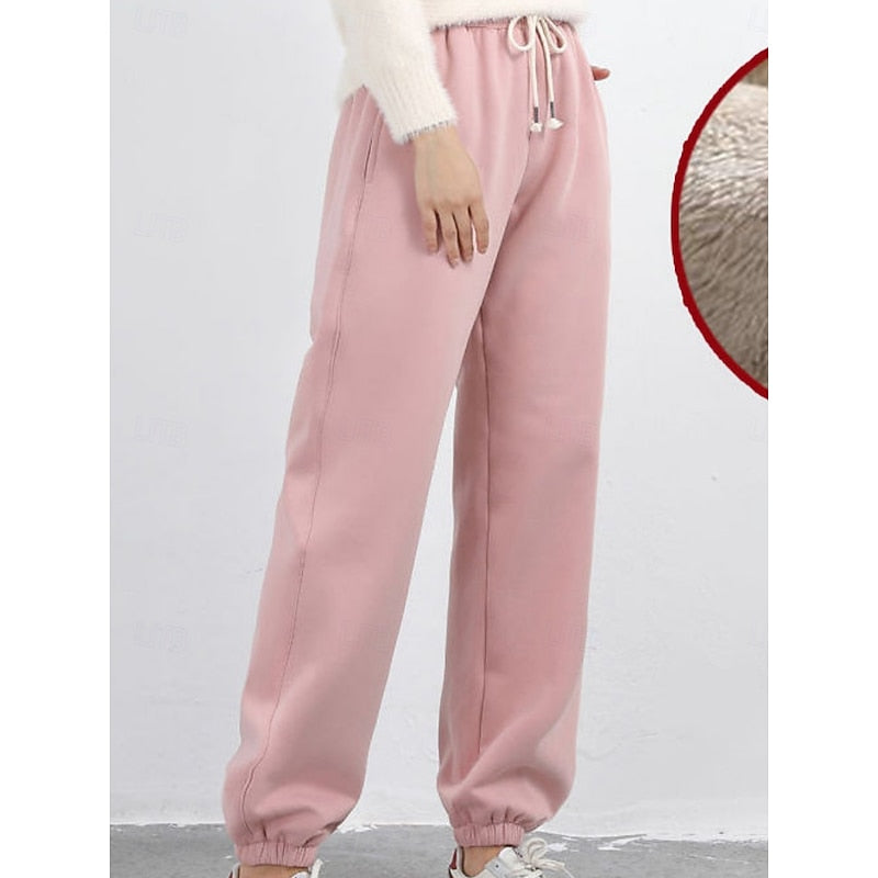 Marisol high waist fleece lined sweatpants in pink, side view