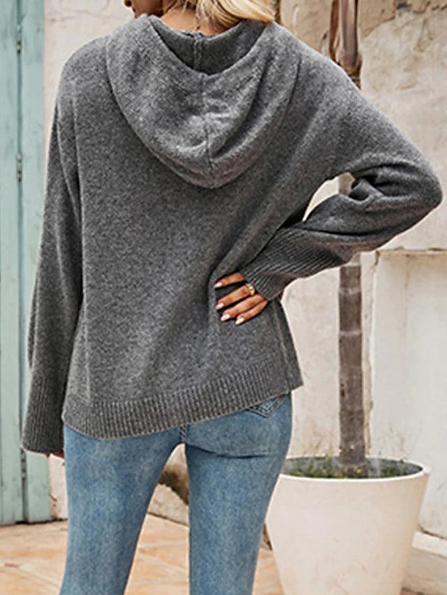 Harriet hooded cardigan, back view showing hood and relaxed fit