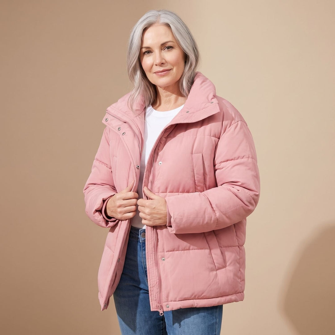 Close-up of Marisabel puffer jacket hood and collar detail
