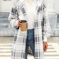 Women's Hooded Plaid Long Cardigan Coat | Rosalind