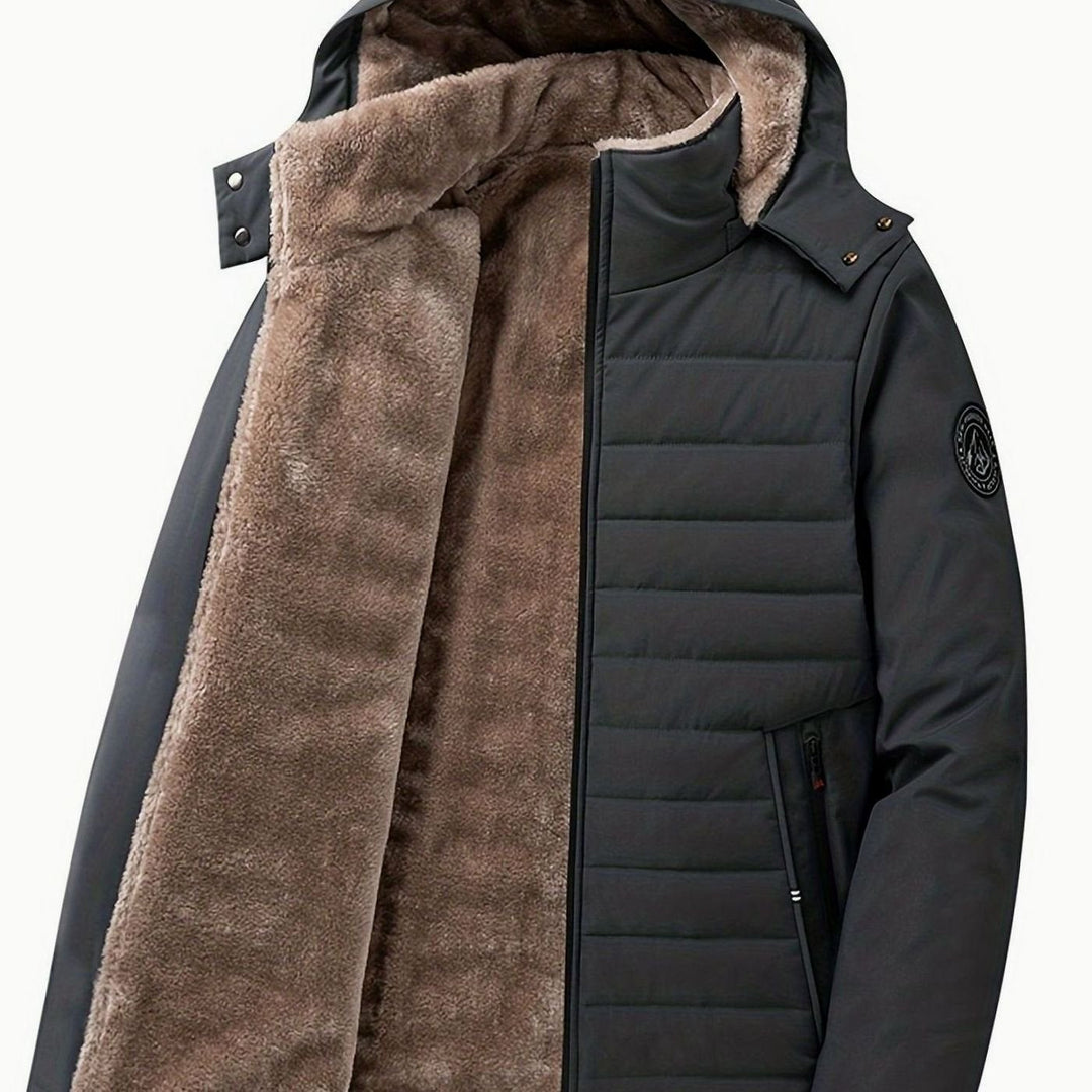 Close-up of Perpetua jacket hood, snap closures and fleece lining