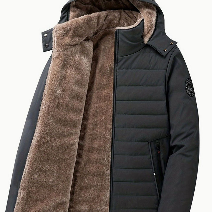 Close-up of Perpetua jacket hood, snap closures and fleece lining