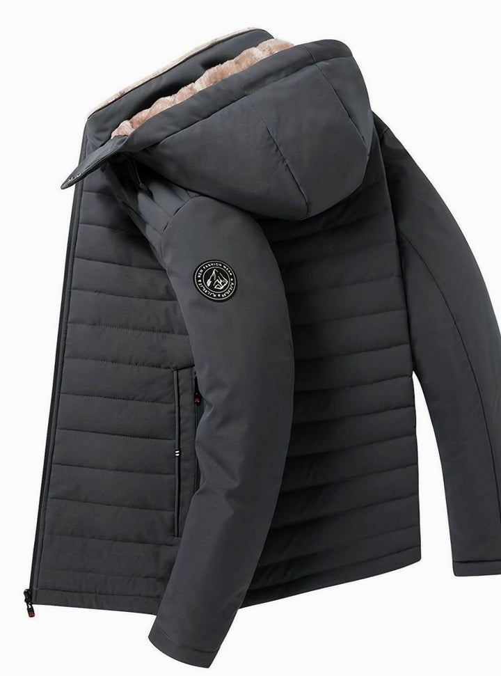 Close-up of Perpetua jacket hood, snap closures and fleece lining