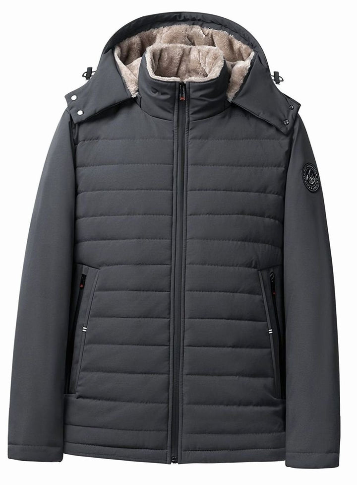 Close-up of Perpetua jacket hood, snap closures and fleece lining