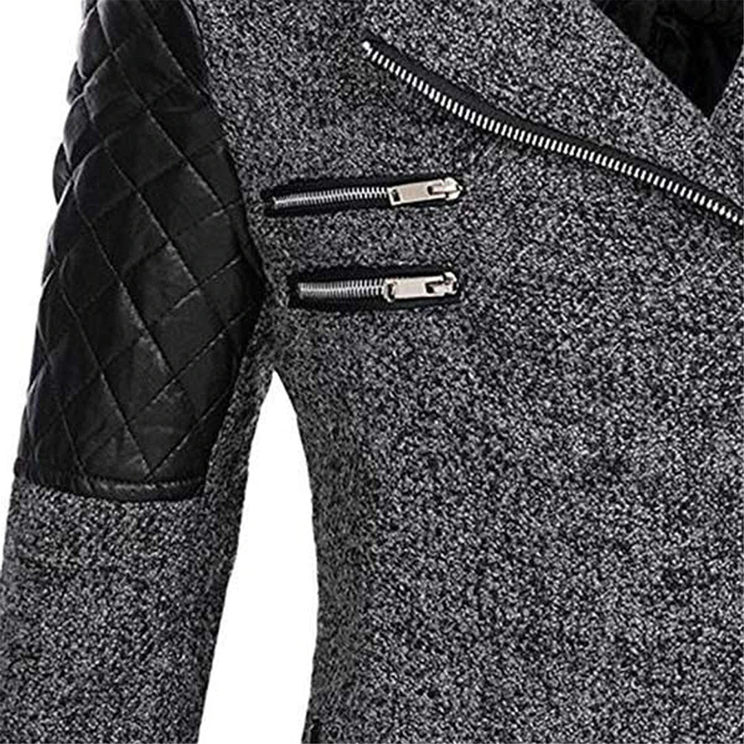 Imelda winter coat close-up of quilted sleeve panel and zipper pockets