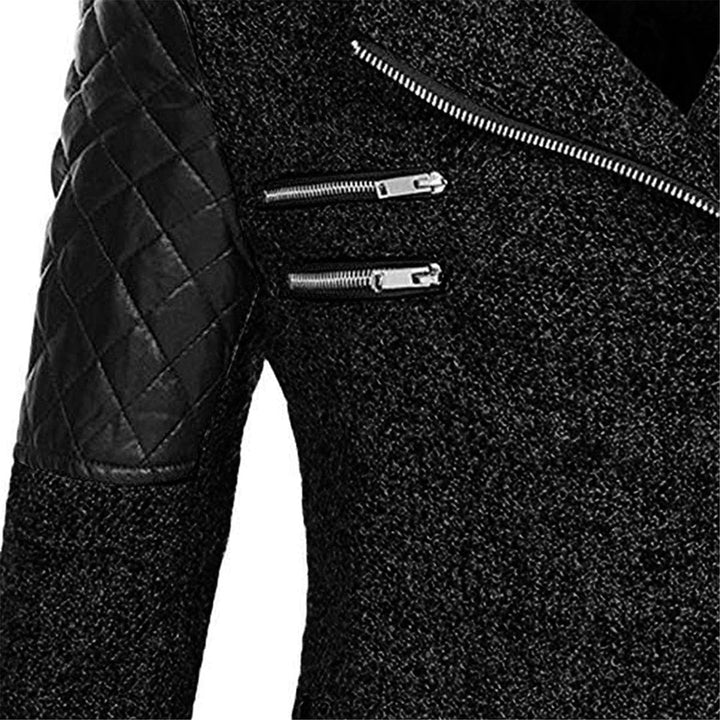 Imelda winter coat close-up of quilted sleeve panel and zipper pockets