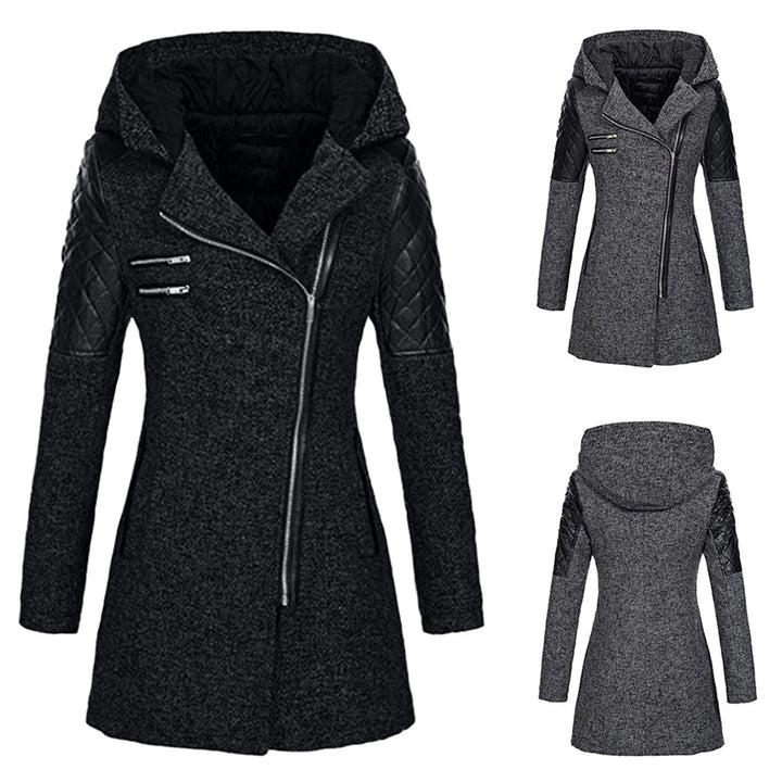 Imelda winter coat close-up of quilted sleeve panel and zipper pockets