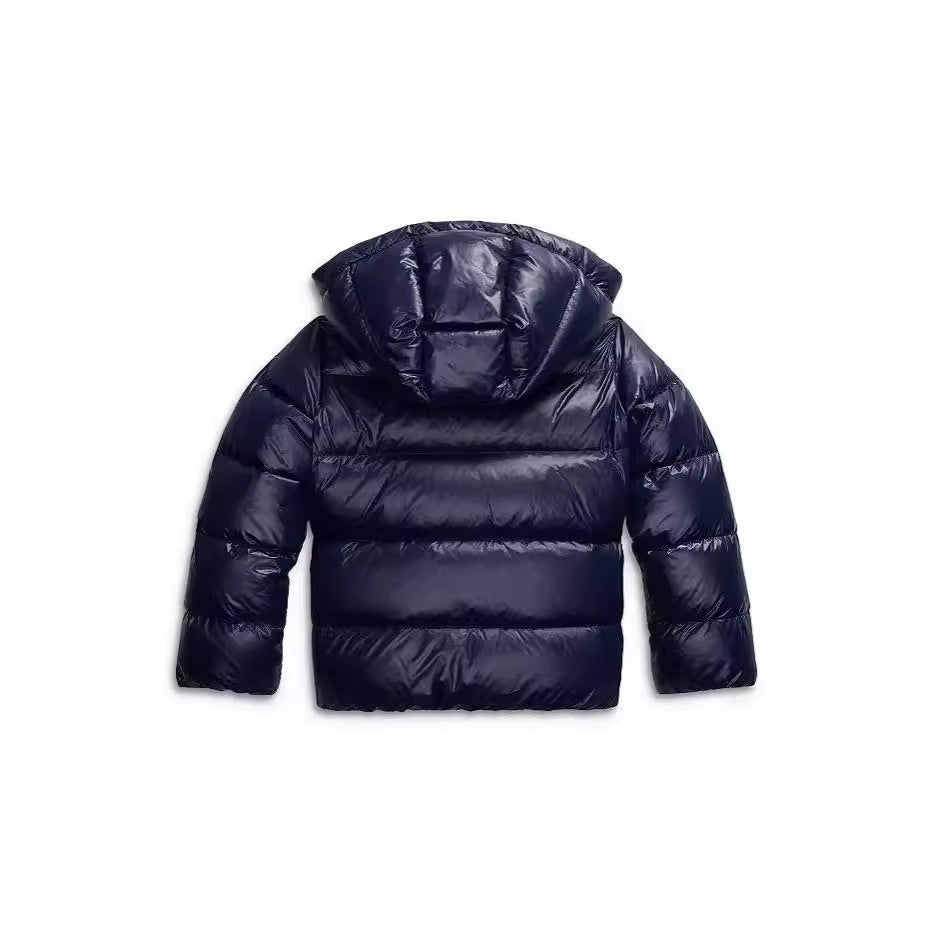 Wilhelmine hooded puffer jacket in navy, back view