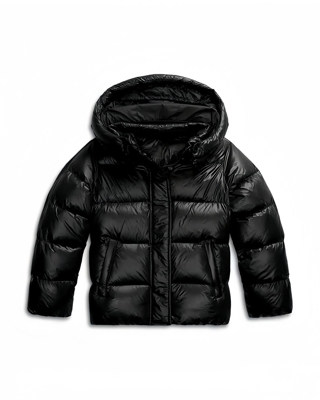Wilhelmine hooded puffer jacket in black, front view