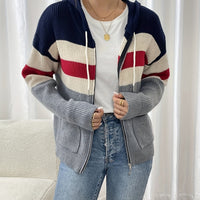 Women's Hooded Zip-Up Striped Cardigan | Faelyn