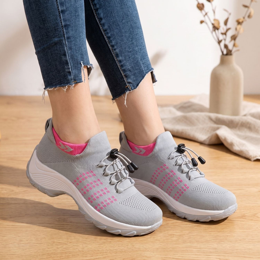 Verity navy and blue knit platform sneakers, side profile