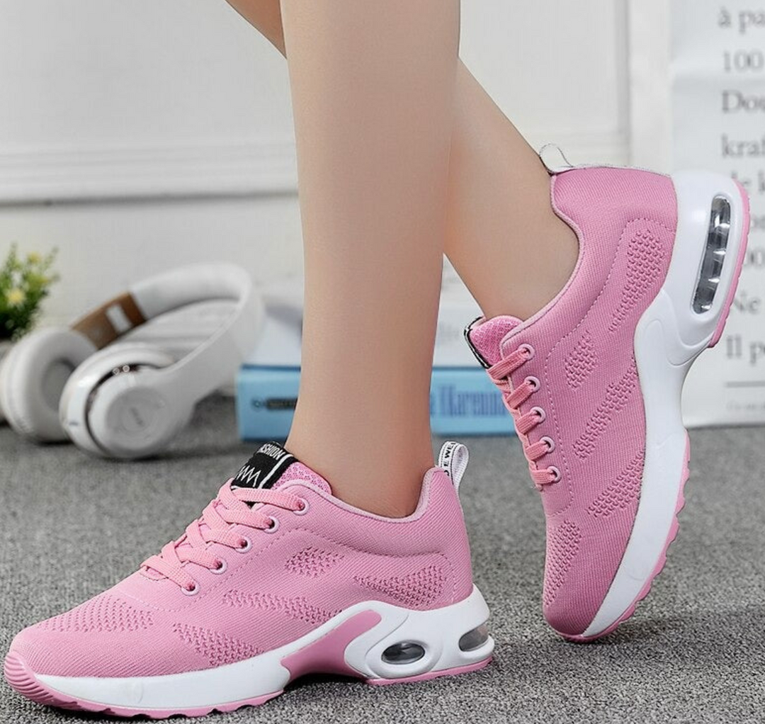 Felicity pink lace-up cushioned sneakers, side view