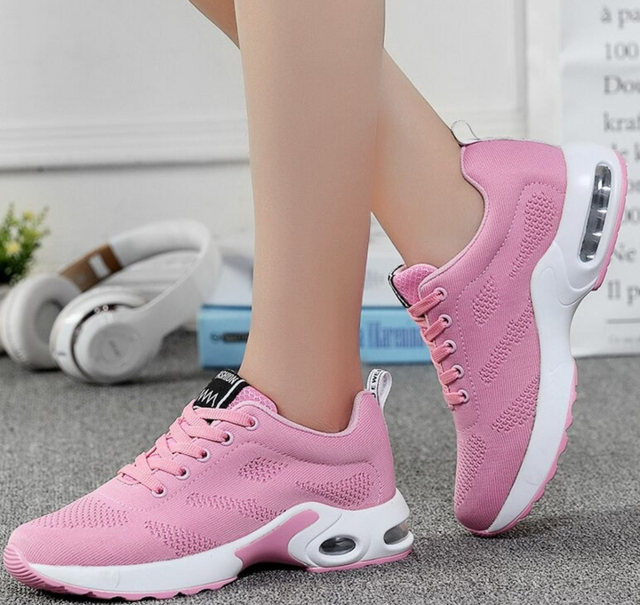 Felicity pink lace-up cushioned sneakers, side view
