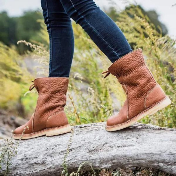 Rosemarie winter boots styled outdoors with corduroy pants