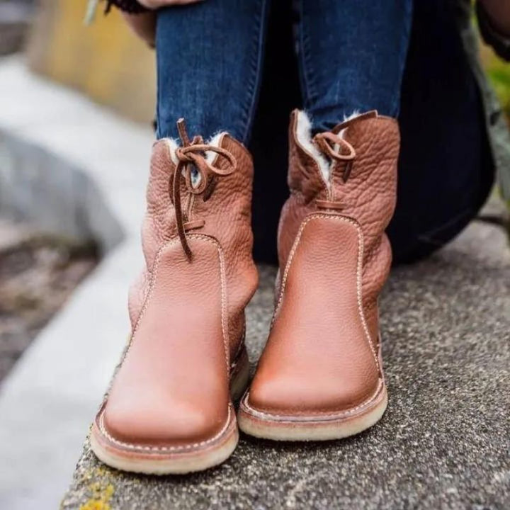 Rosemarie winter boots styled outdoors with corduroy pants