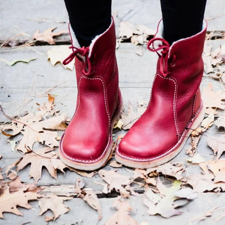 Rosemarie winter boots styled outdoors with corduroy pants