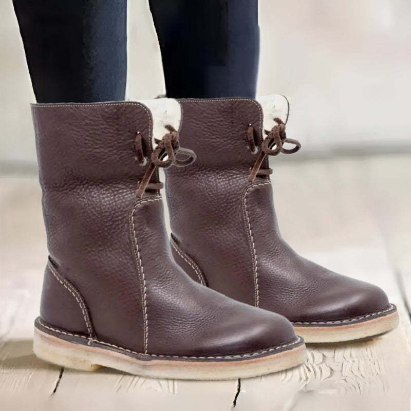 Rosemarie winter boots styled outdoors with corduroy pants
