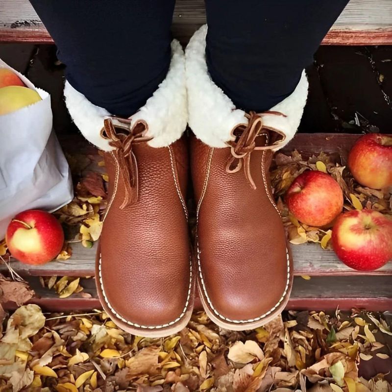 Rosemarie winter boots styled outdoors with corduroy pants