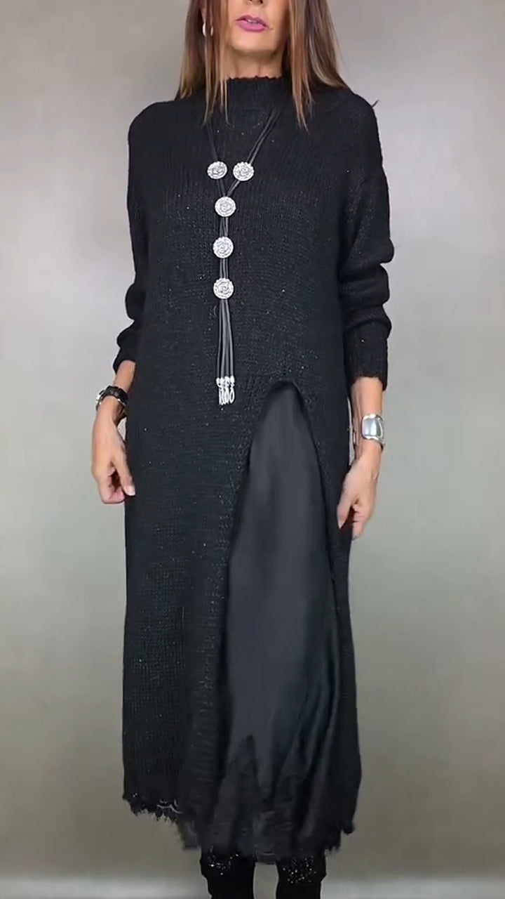 Marguerite long sleeve knit sweater dress, close-up front detail