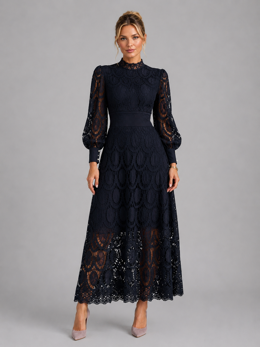 Marcelline lace midi dress in white, front view