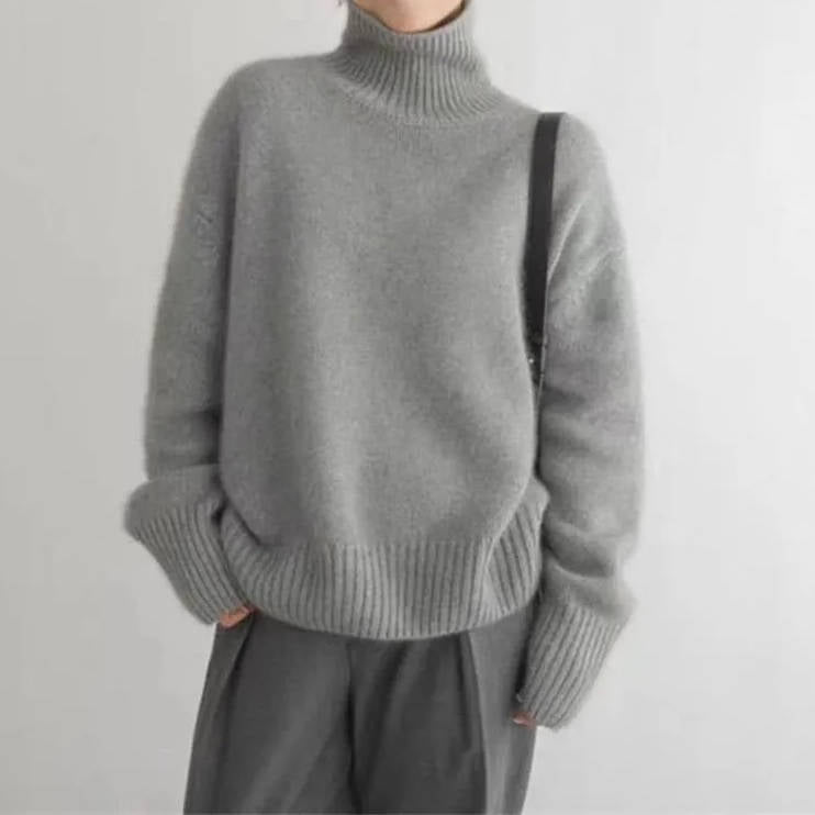 Thessaly turtleneck sweater in light color, front view