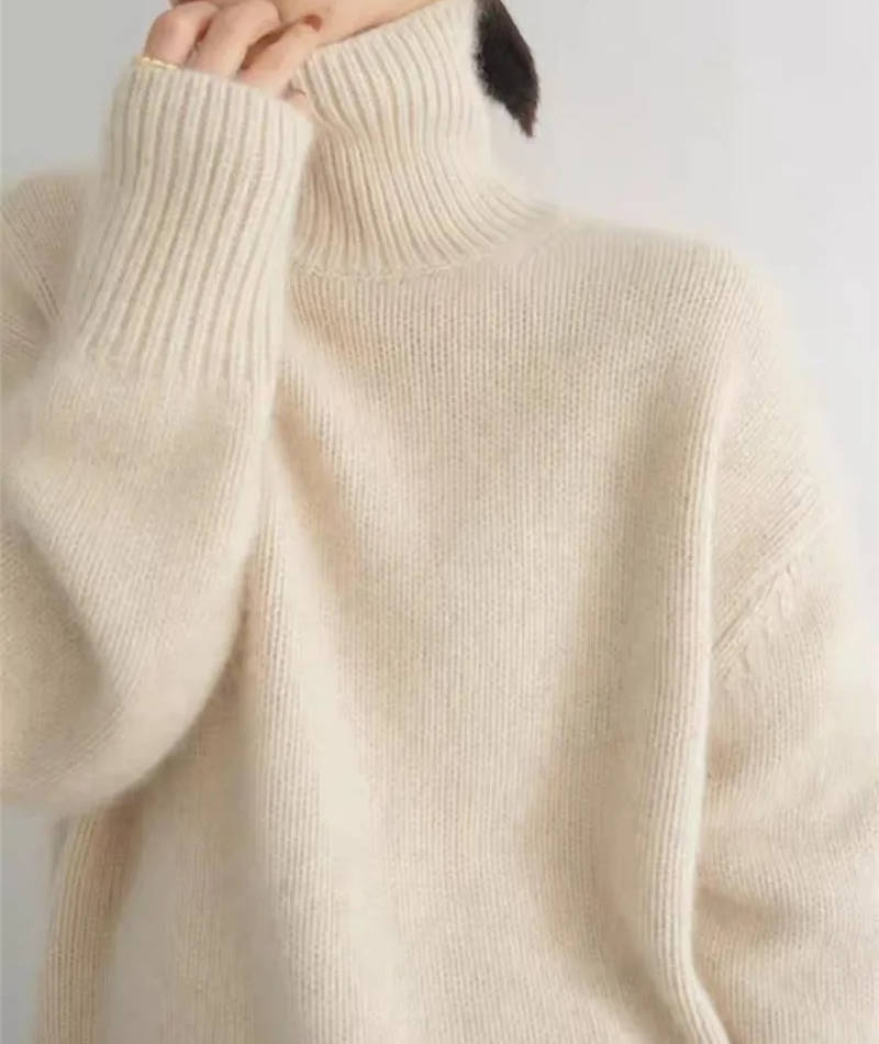 Thessaly turtleneck sweater in light color, front view