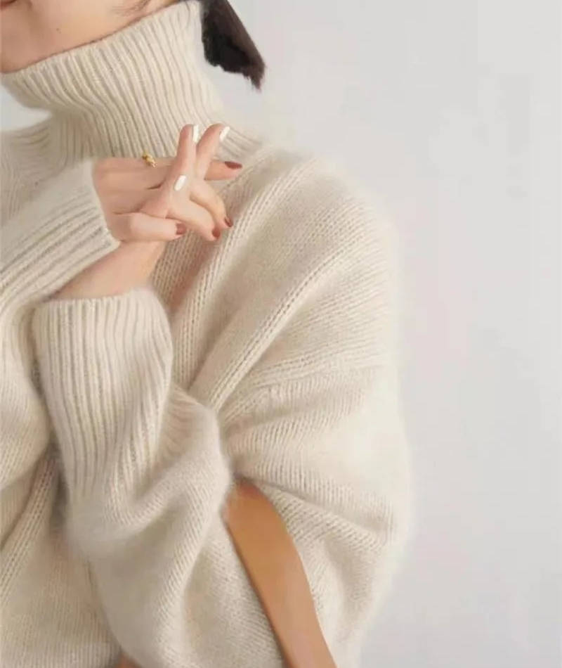 Thessaly turtleneck sweater in light color, front view