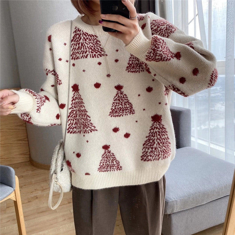 Marielle Christmas tree sweater in off-white, front view
