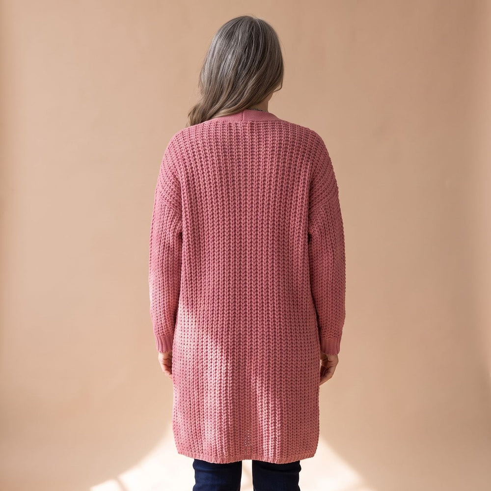 Marcelina chunky knit duster cardigan, back view