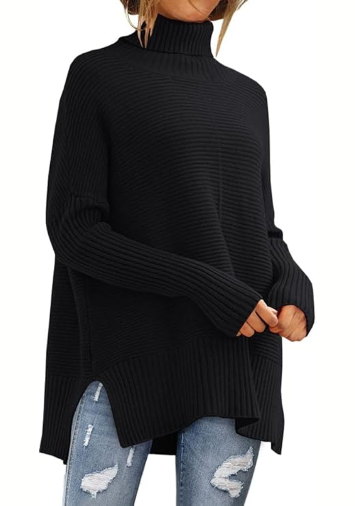 Rosamund oversized turtleneck sweater in black, front view