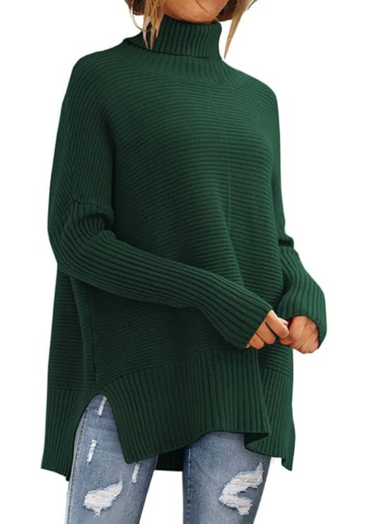 Rosamund oversized turtleneck sweater in green, front view