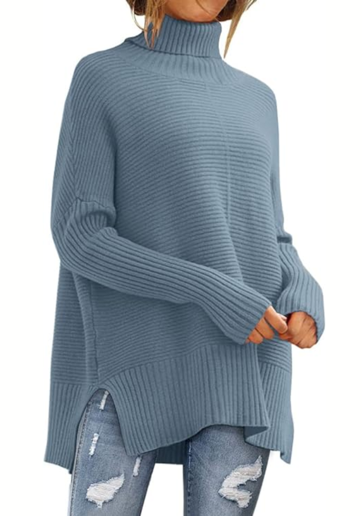 Rosamund oversized turtleneck sweater in green, front view