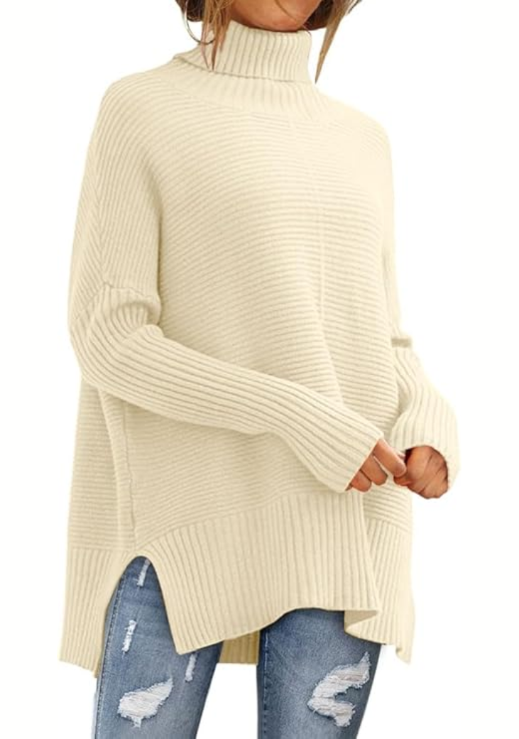 Rosamund oversized turtleneck sweater in green, front view