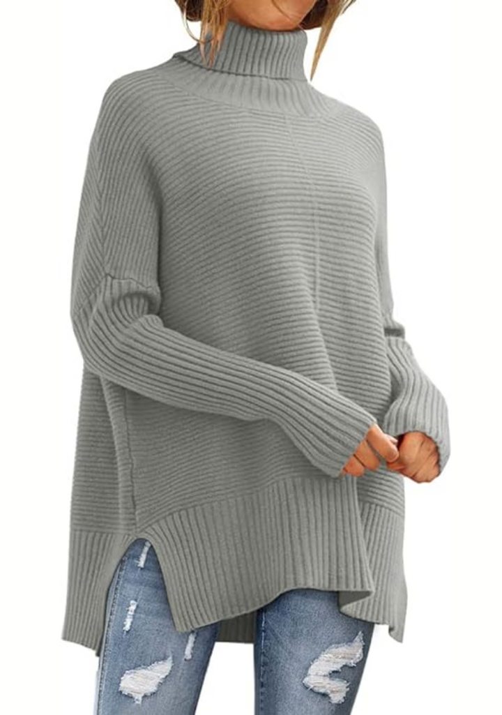 Rosamund oversized turtleneck sweater in green, front view