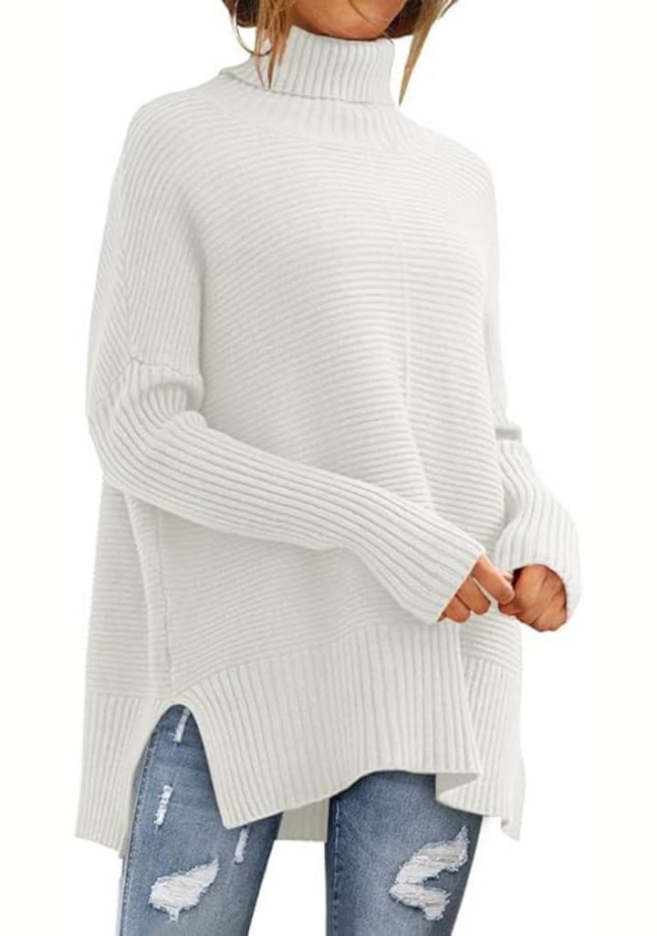 Rosamund oversized turtleneck sweater in green, front view
