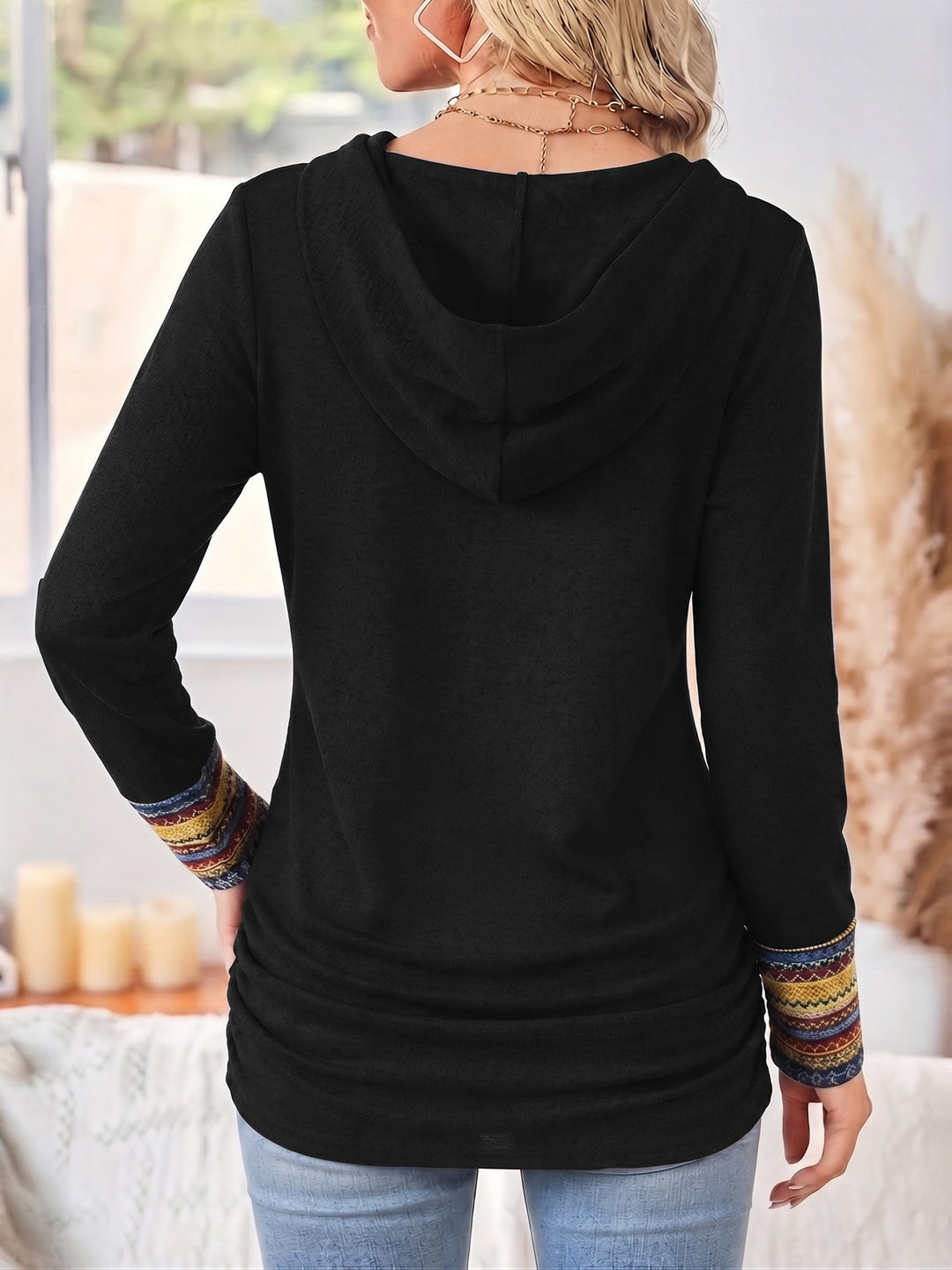 Fenwick patchwork cowl neck hoodie, back view