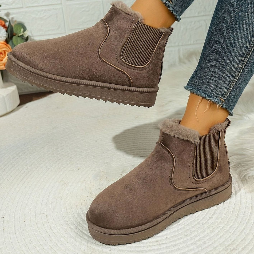 Josephine plush-lined slip-on platform winter ankle boots in brown, side view