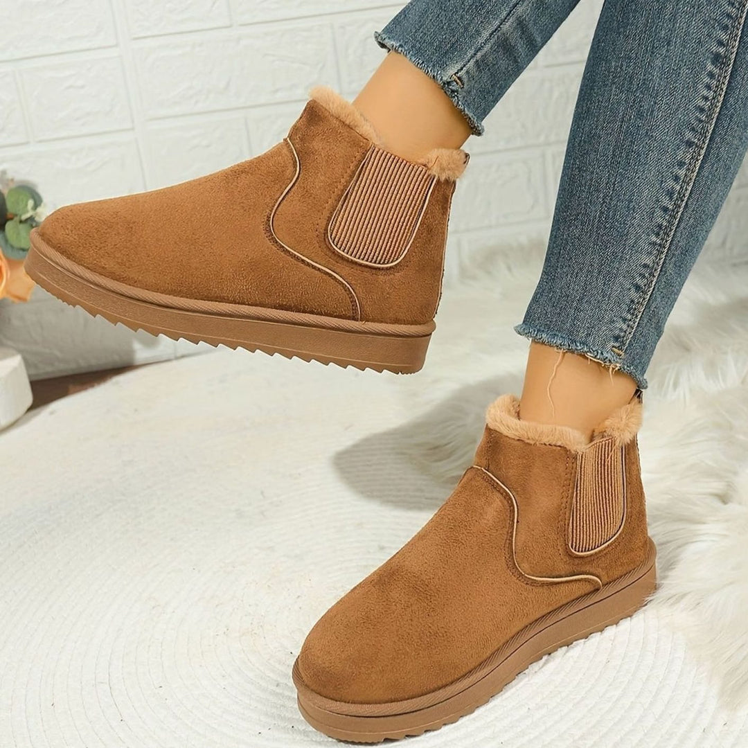 Josephine plush-lined slip-on platform winter ankle boots in light brown, side view