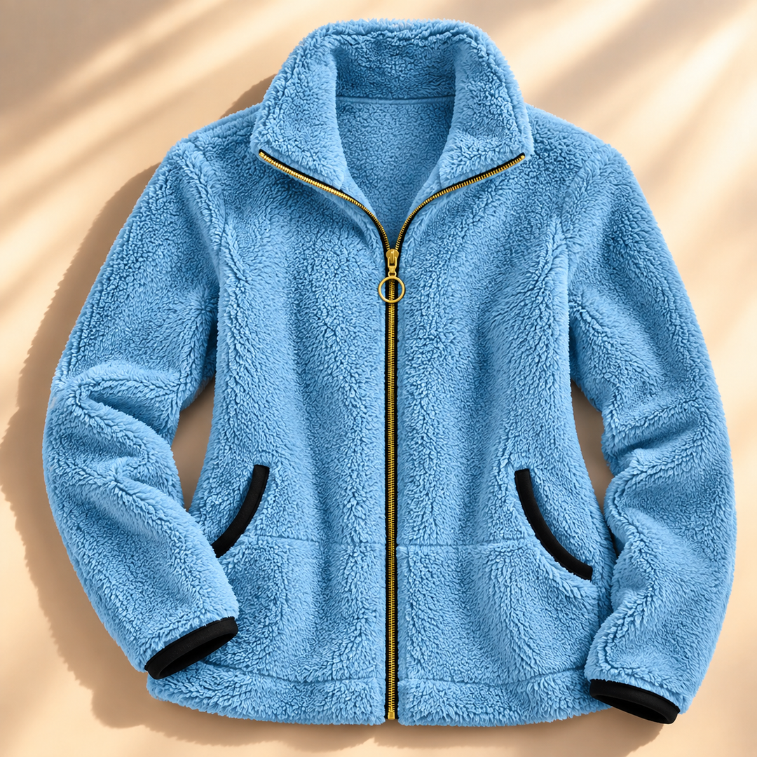 Marielena plush teddy jacket, flat lay full view