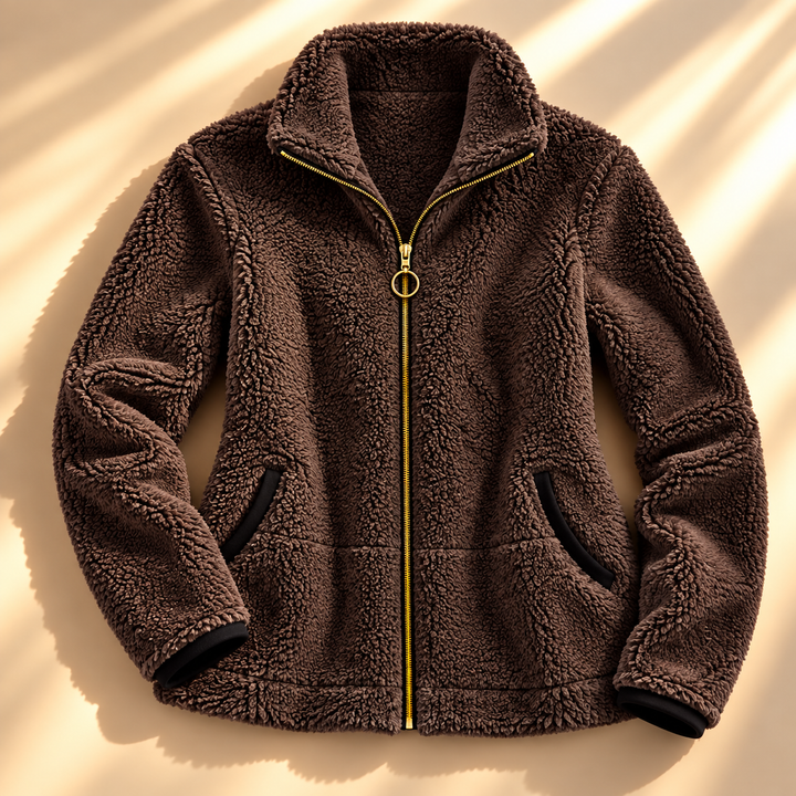 Marielena plush teddy jacket, flat lay full view