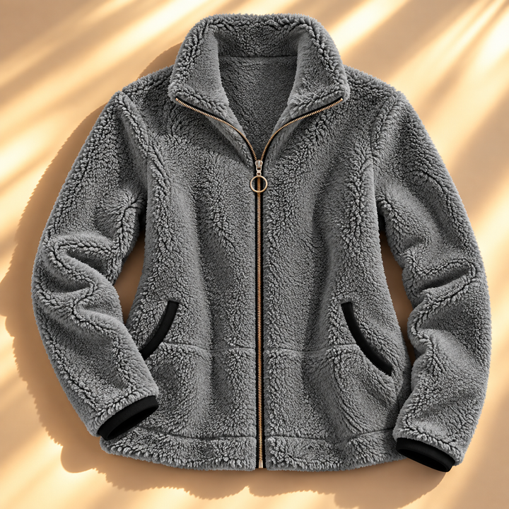 Marielena plush teddy jacket, flat lay full view