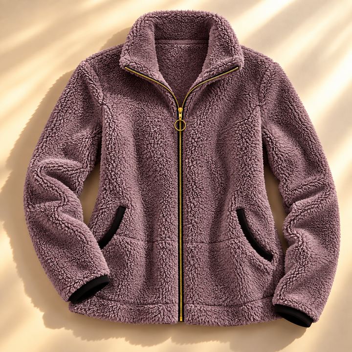 Marielena plush teddy jacket, flat lay full view