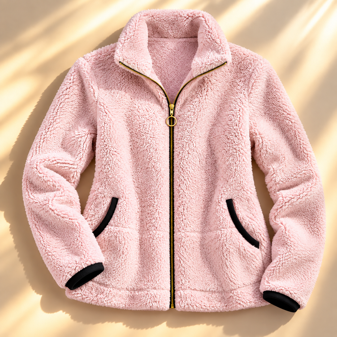 Marielena plush teddy jacket, flat lay full view