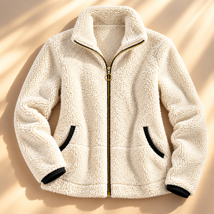 Marielena plush teddy jacket, flat lay full view