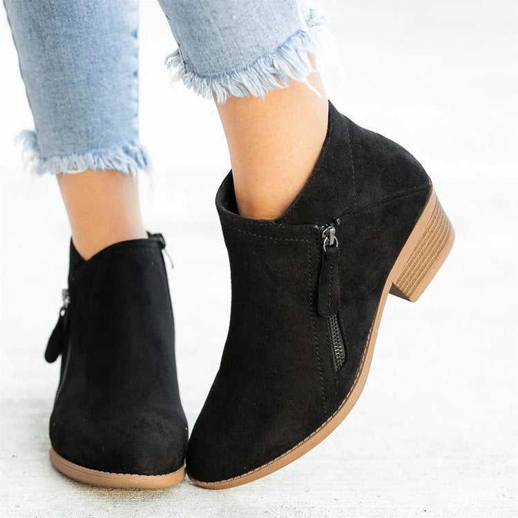 Brynlee pointed toe ankle boots in black, front view