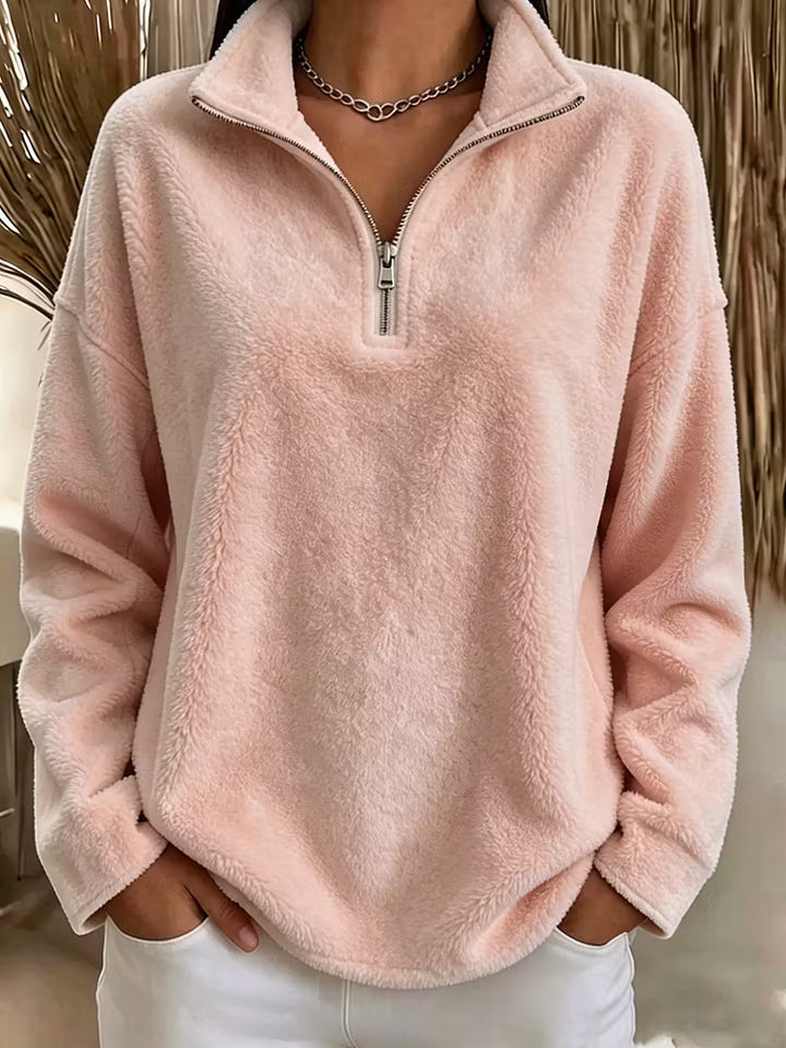 Marianne quarter-zip fleece pullover in pink, front view