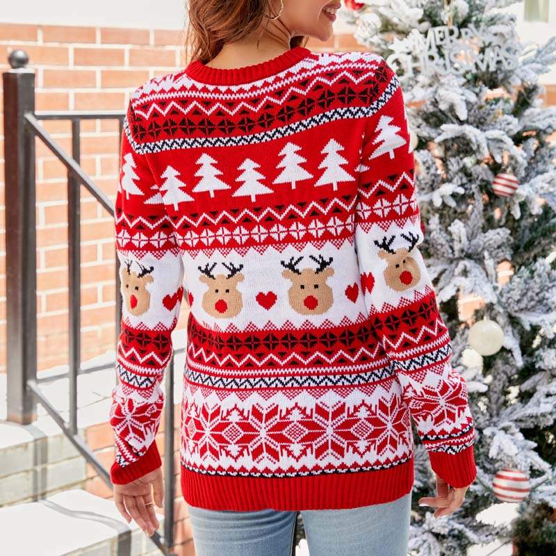 Everly reindeer print Christmas sweater, back view