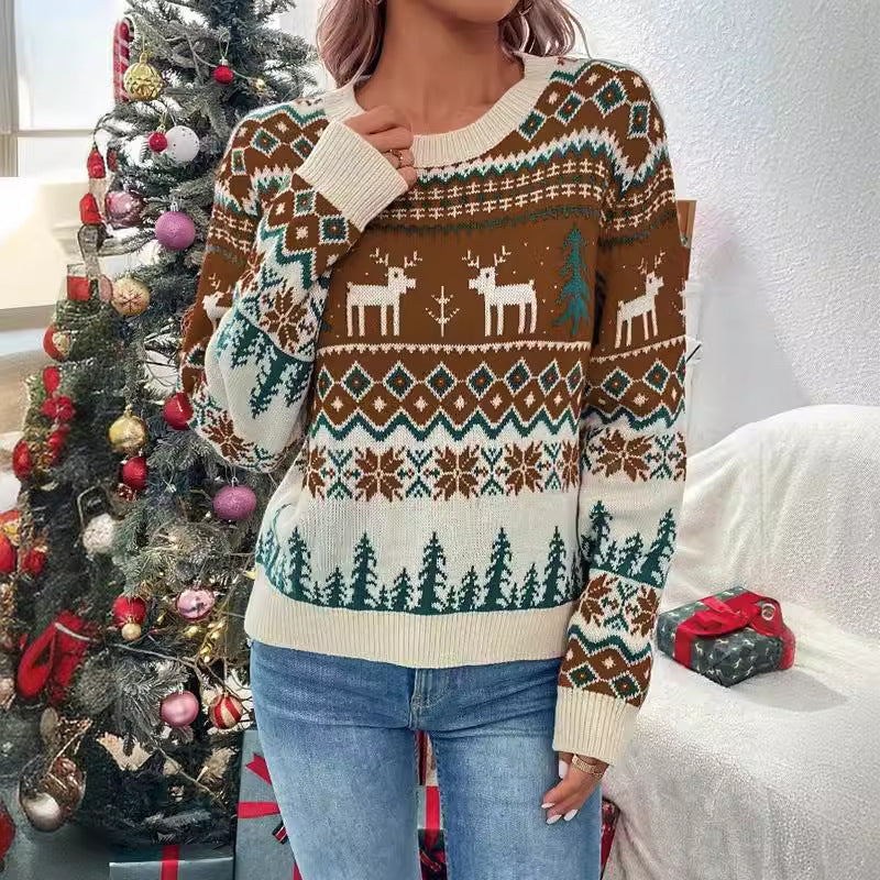 Marigolde reindeer print Christmas sweater, front view